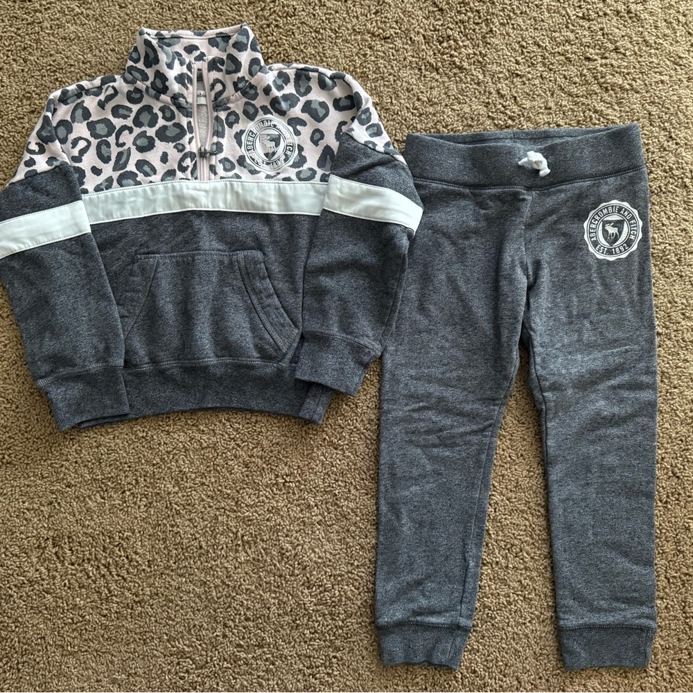 Abercrombie Kids Gray and Pink Leopard Print Half Zip Sweater  & Sweatpants